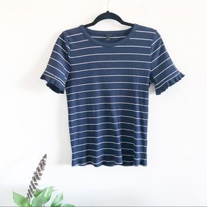 J CREW blue and silver ribbed short sleeve sweater